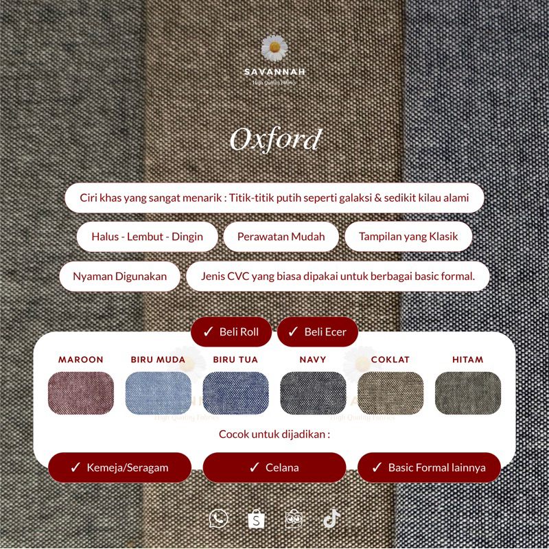 Jual Oxford bahan kain katun basic premium anyaman padat casual dan ...