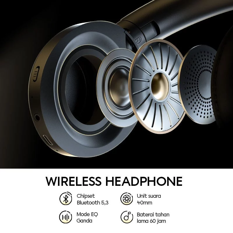 VIVAN Liberty H200 Creamy White Headphone Bluetooth 5.3 WIreless | Dual EQ DEEP BASS | Battery Up To 60 Hour