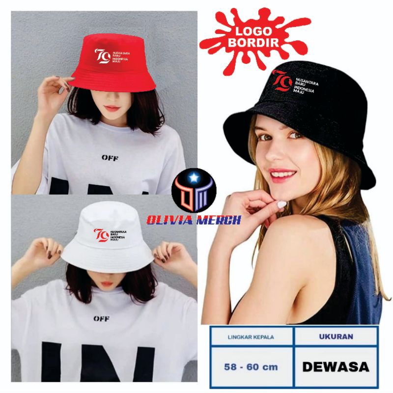 Jual Topi Bucket HUT RI Ke 79 LOGO BORDIR Topi Bucket Premium Olivia ...