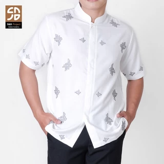 S&D Project Baju Kemeja Koko Bahan Polikatun Bordir Jumbo Lengan Pendek Ukuran S M L XL XXL 3XL 4XL - Putih Tulang