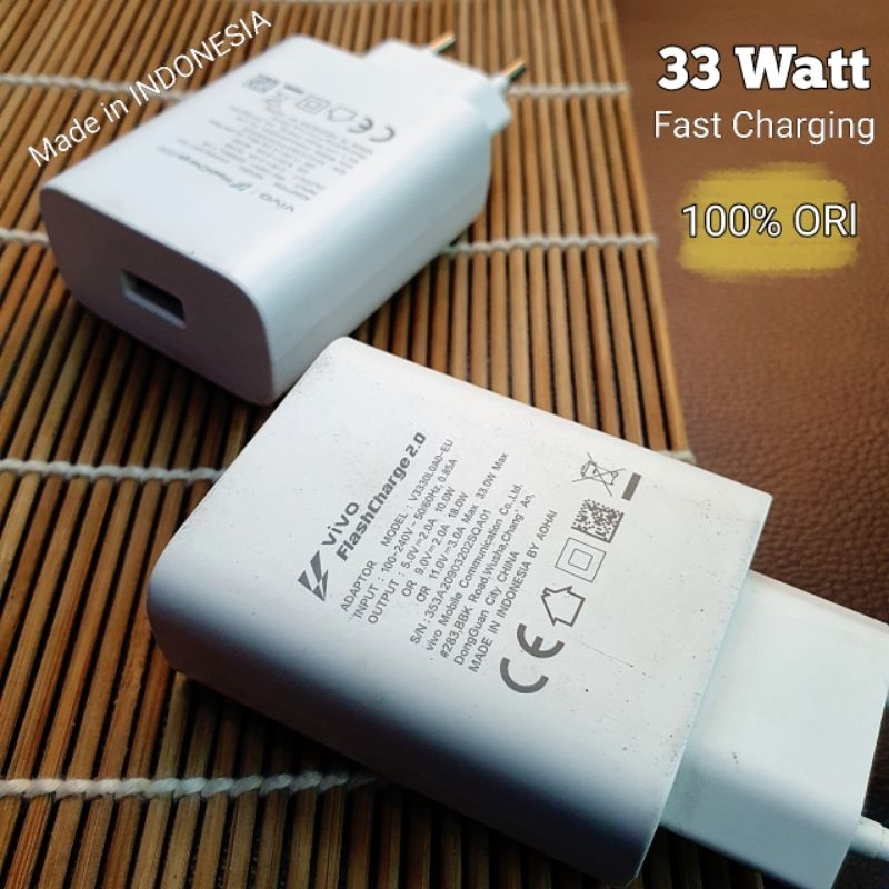 Charger Vivo 33watt Made in INDONESIA fast Charging v20, v21, v23, y53s,  x60, x60pro Original Fast Charging type C Asli