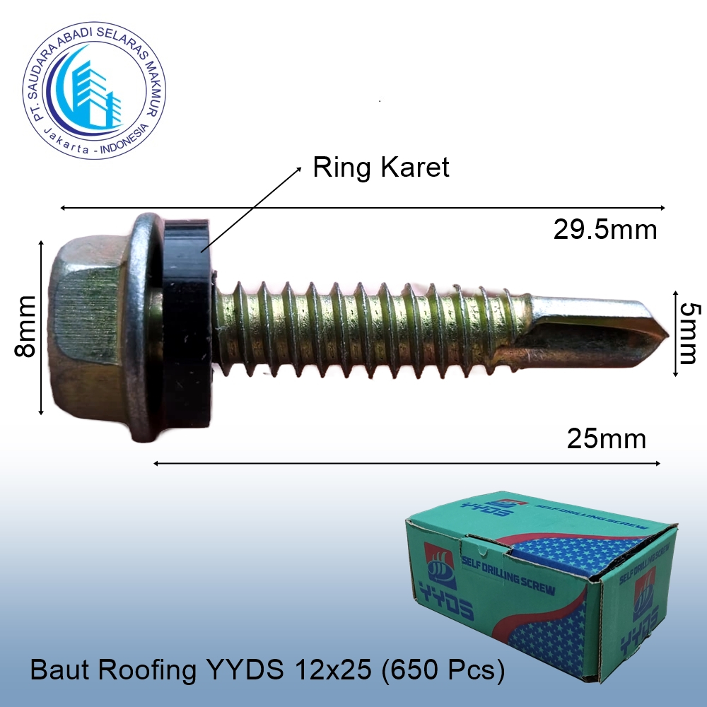 Jual Baut Roofing 12 x 25mm YYDS (Box) | Shopee Indonesia