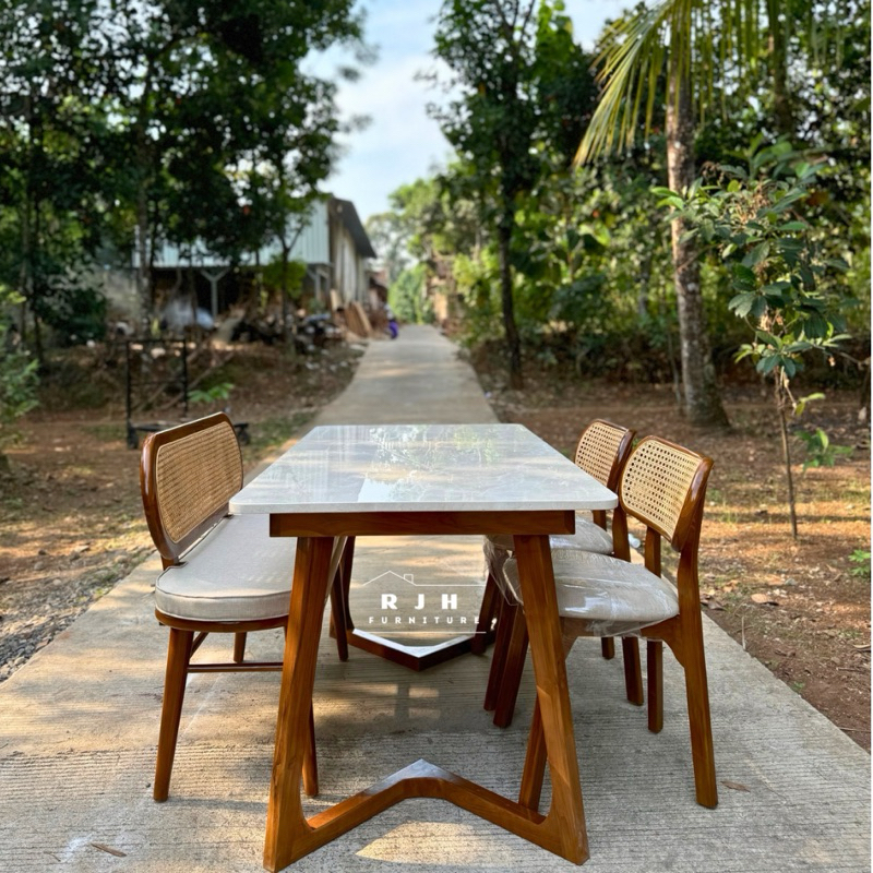 Jual DINING SET MARMER, SET MEJA MAKAN MARMER, KURSI ROTAN MINIMALIS ...