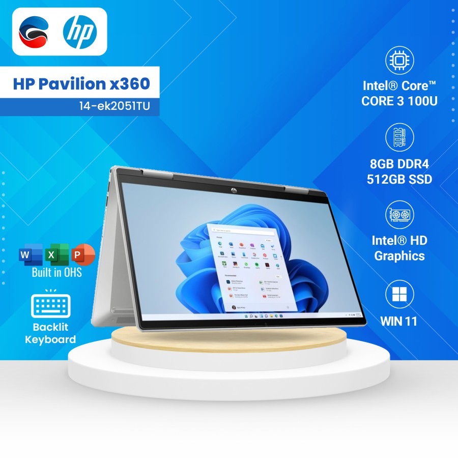 Jual hp laptop pavilion x360 14 ek2051tu intel core i3 100u 8gb 512gb