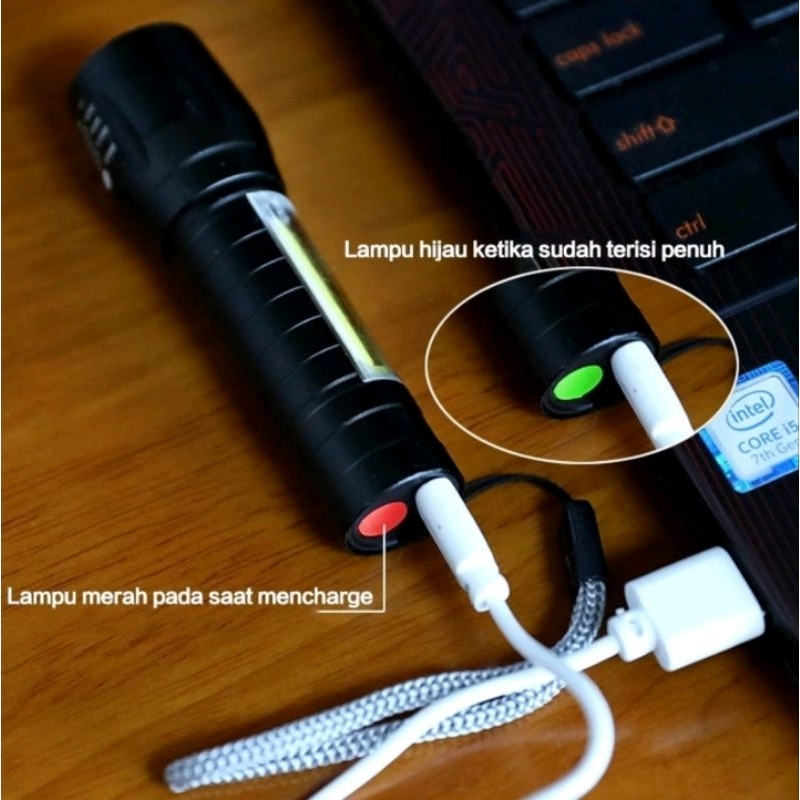 Jual IJNC Senter Mini Swat LED Bisa Zoom Lampu Mini Flashlight USB ...