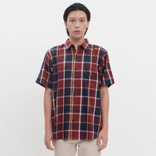 M231 Kemeja Pria Yarn Dyed Kotak Pendek Maroon 0459