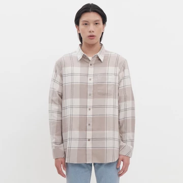 M231 Kemeja Pria Flannel Panjang Cream 0302