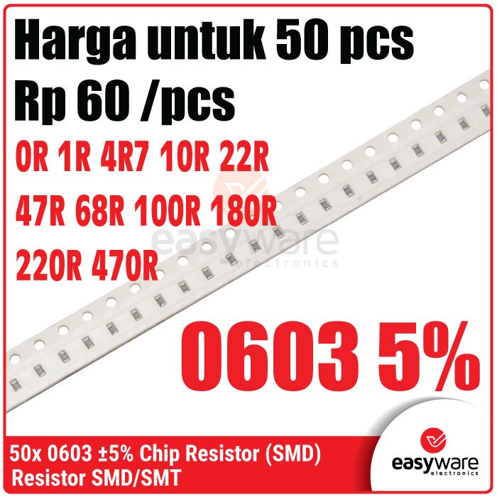 Jual 50pcs Resistor 0603 0R 1R 4R7 10R 22R 47R 68R 100R 180R 220R 470R ...