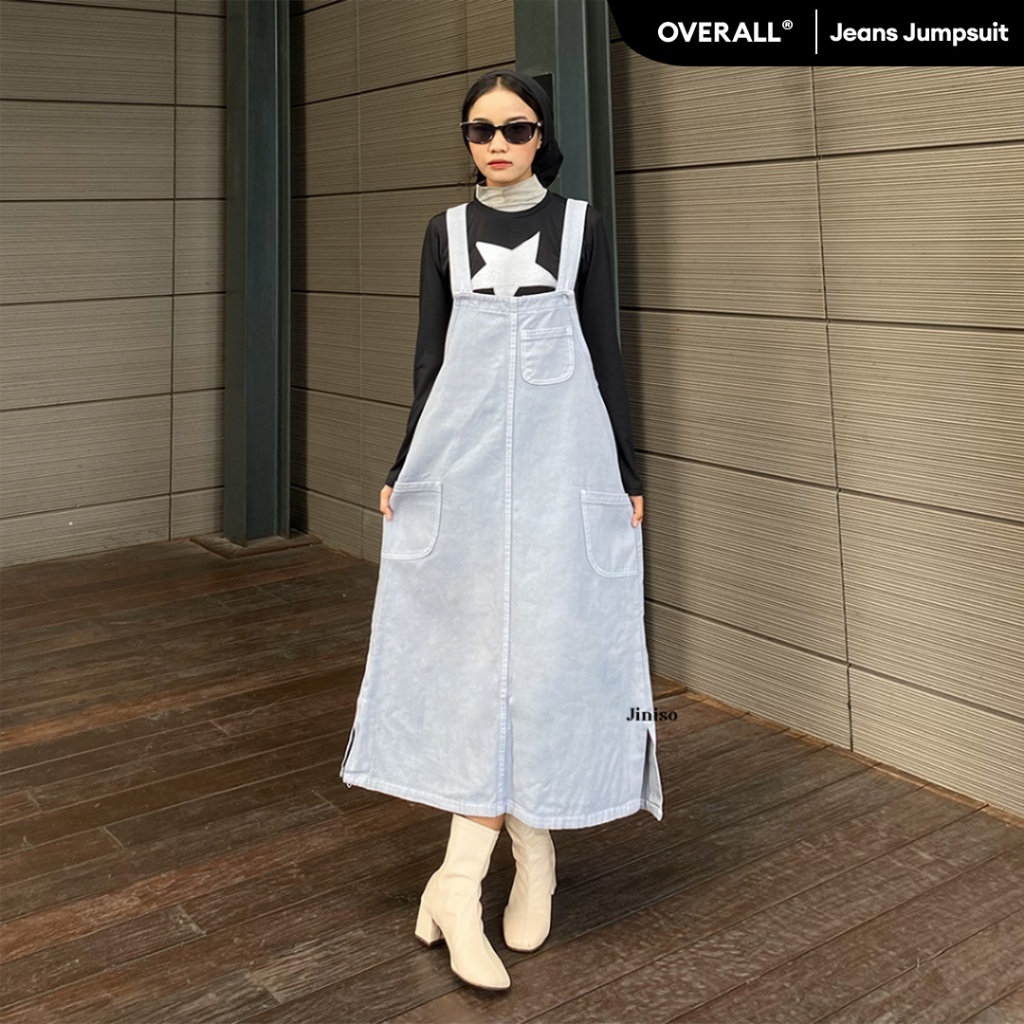 Jual JINISO OVERALL 003 Jumpsuit Jeans Rok Panjang | Shopee Indonesia
