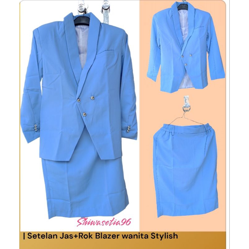 Jual JAS BLAZER WANITA SETELAN ROK STYLISH BIRU MUDA CUSTOM WARNA ...