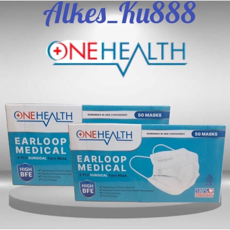 Jual MASKER EARLOOP SURGICAL 3PLY ONEHEALTH 1 BOX | Shopee Indonesia
