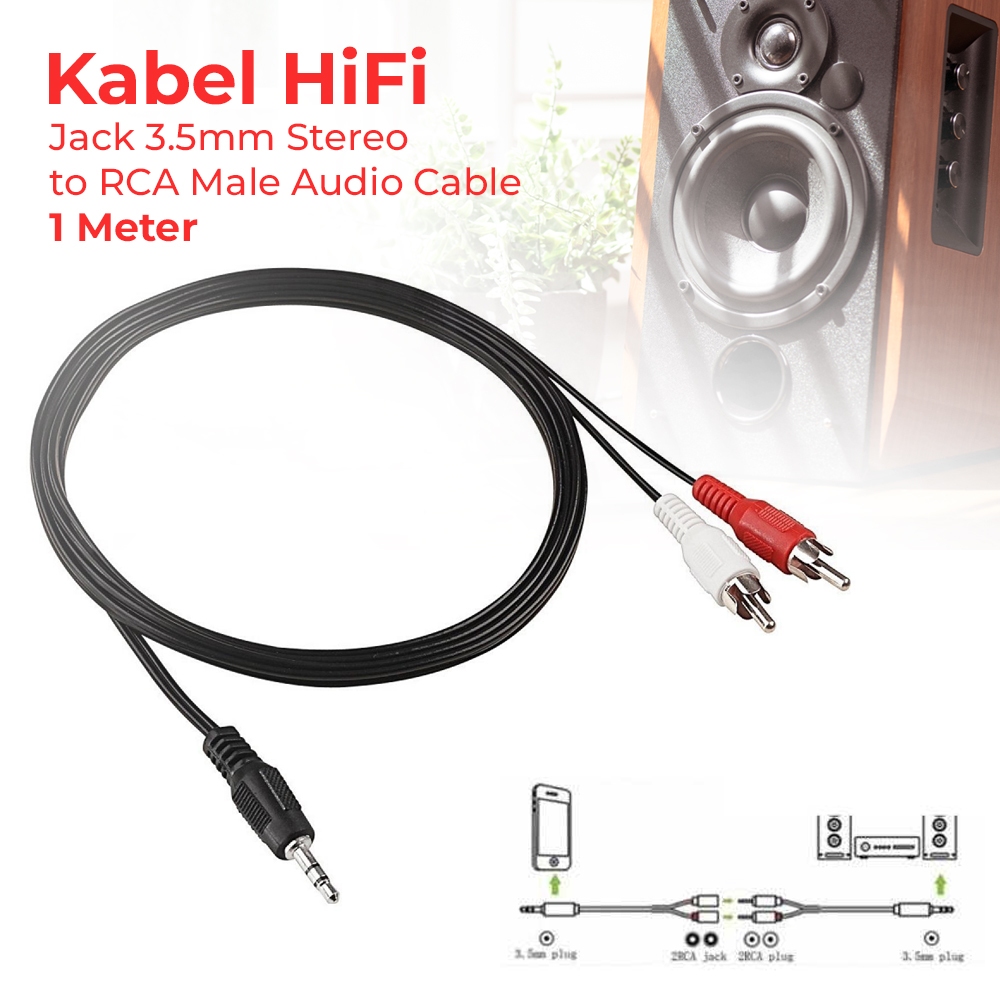 Jual Kabel HiFi Jack 3.5mm Stereo to RCA Male Audio Cable 1 Meter ...
