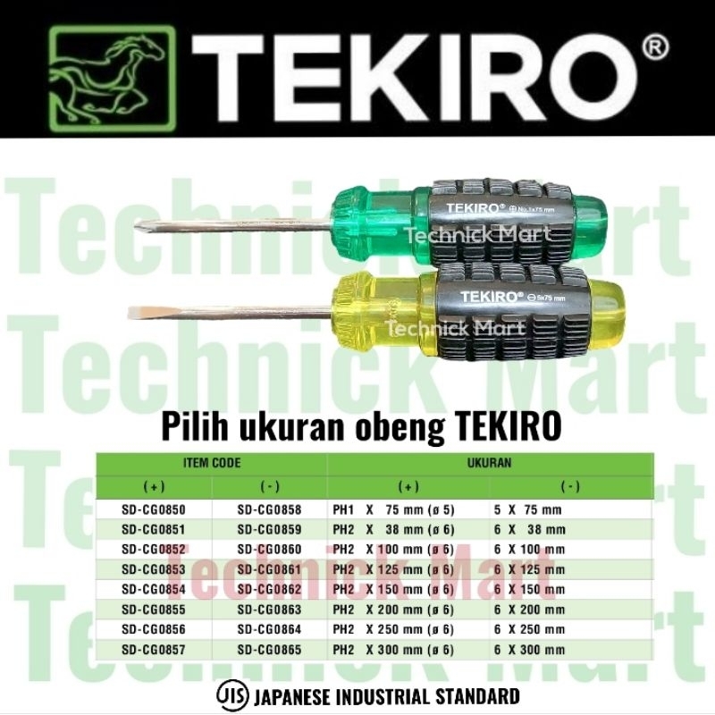Jual obeng TEKIRO minus dan plus (+-) with magnet gagang karet hijau ...