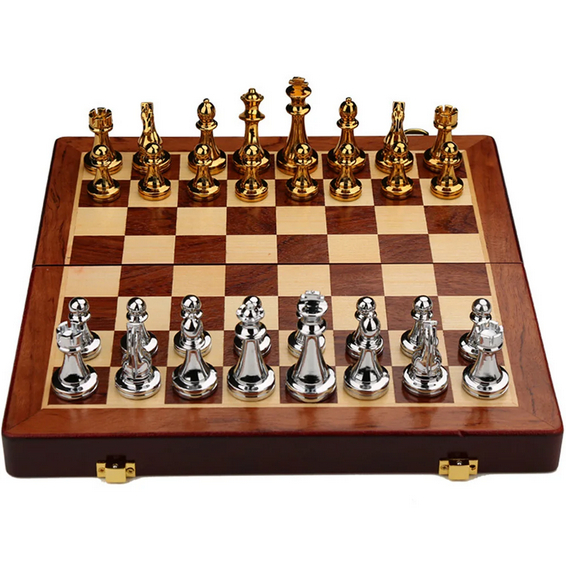 Jual Set Catur Logam Papan Catur Kayu Berkualitas 32 Buah Catur Logam ...