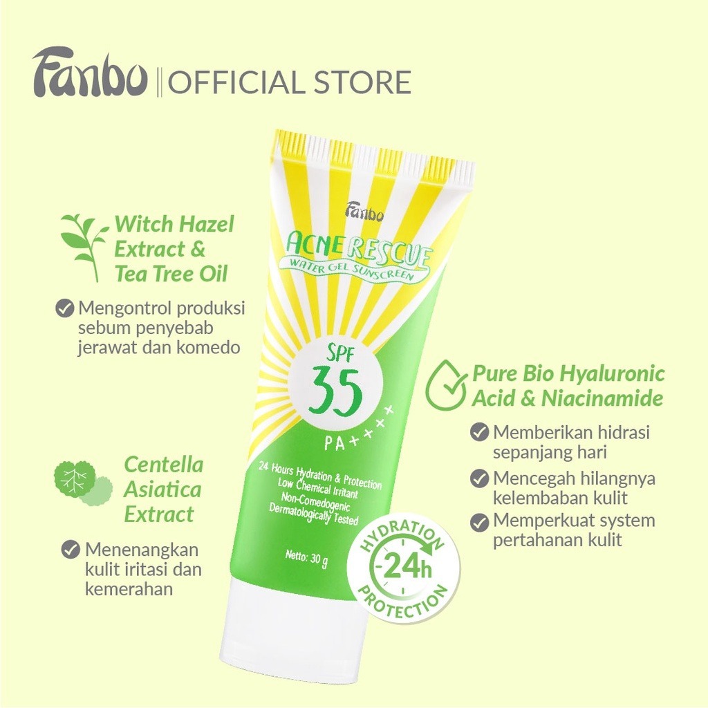 Jual Fanbo Acne Rescue Water Gel Sunscreen SPF 35 , PA++++ - untuk ...