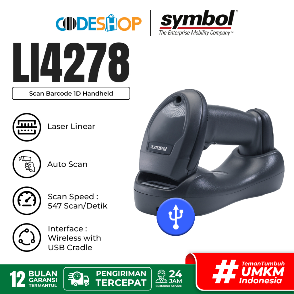 Jual BARCODE SCANNER WIRELESS MOTOROLA LI4278 - SCANNER WIRELES LI 4278 ...