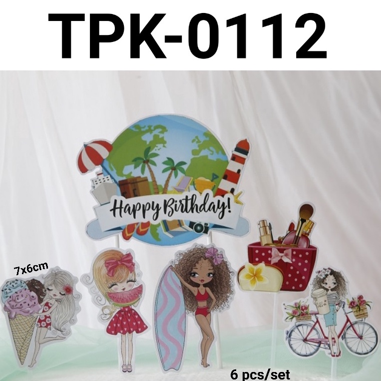 Jual BOMBASTIS TPK112 Cake topper kertas holiday liburan pantai surfing ...