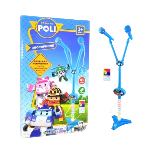 Jual Mainan Anak Microphone Robocar Poli Double Biru Mic Dua Tiang ...
