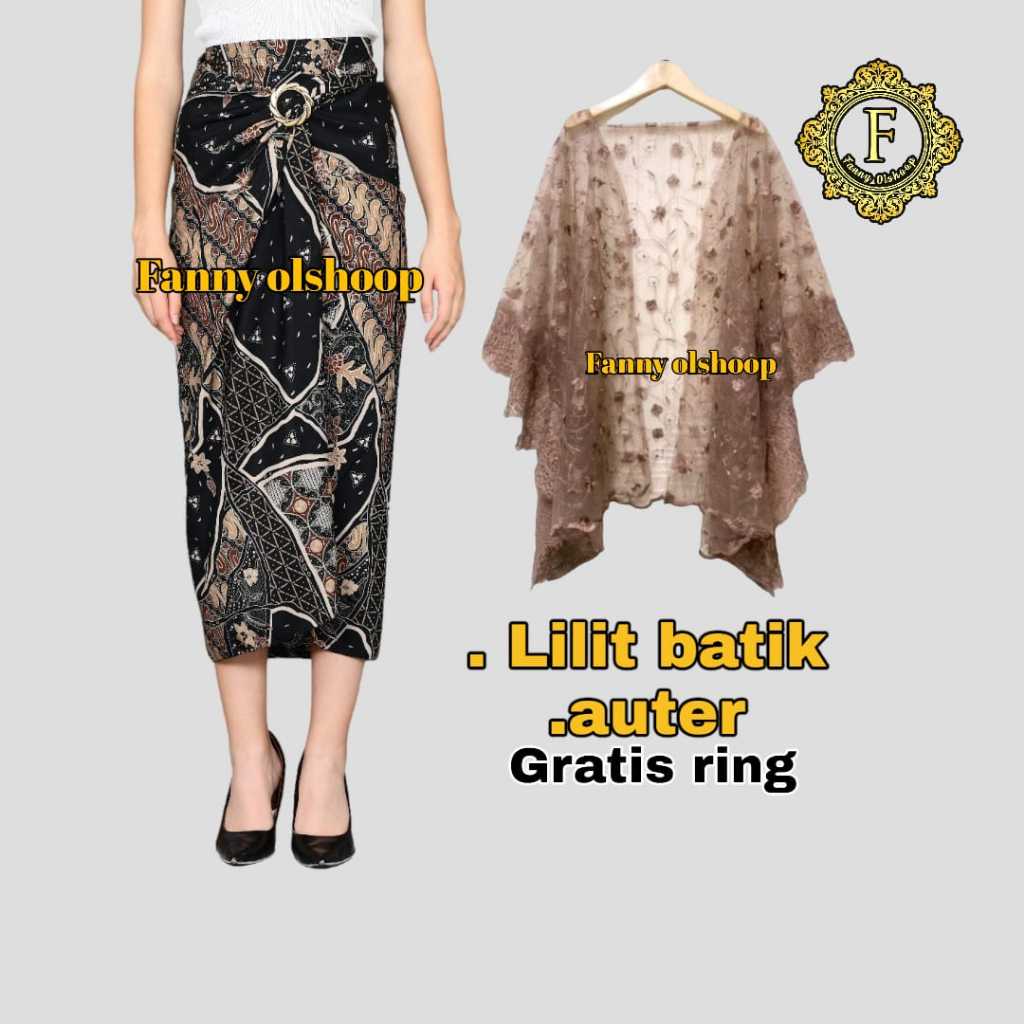 PAKET KOMPLIT OUTER KEBAYA+ROK LILIT+MANSET/SETELAN KEBAYA/ROK LILIT MODERN  COCOK UNTUK KONDANGAN MOTIF AS MOCA