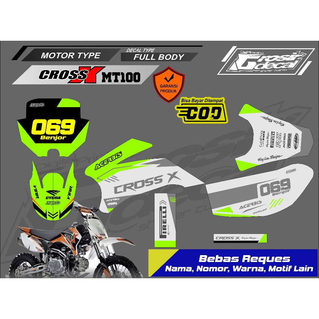 Jual Sticker Decal Trail Mini Viar Cross X 100cc Old Full Body Free ...