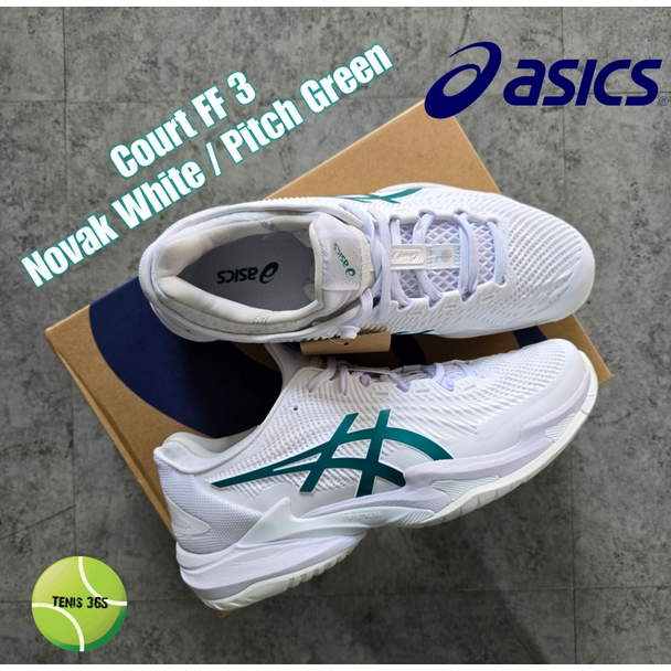 Jual Sepatu Tenis Asics Court FF 3 NOVAK White / Pitch Green - NEW