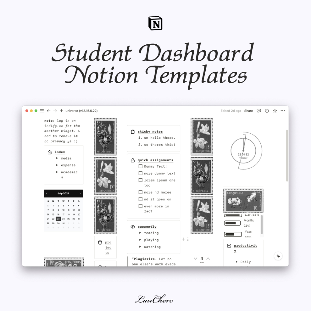 Jual Student Dashboard Notion Template | Notion for University Student ...