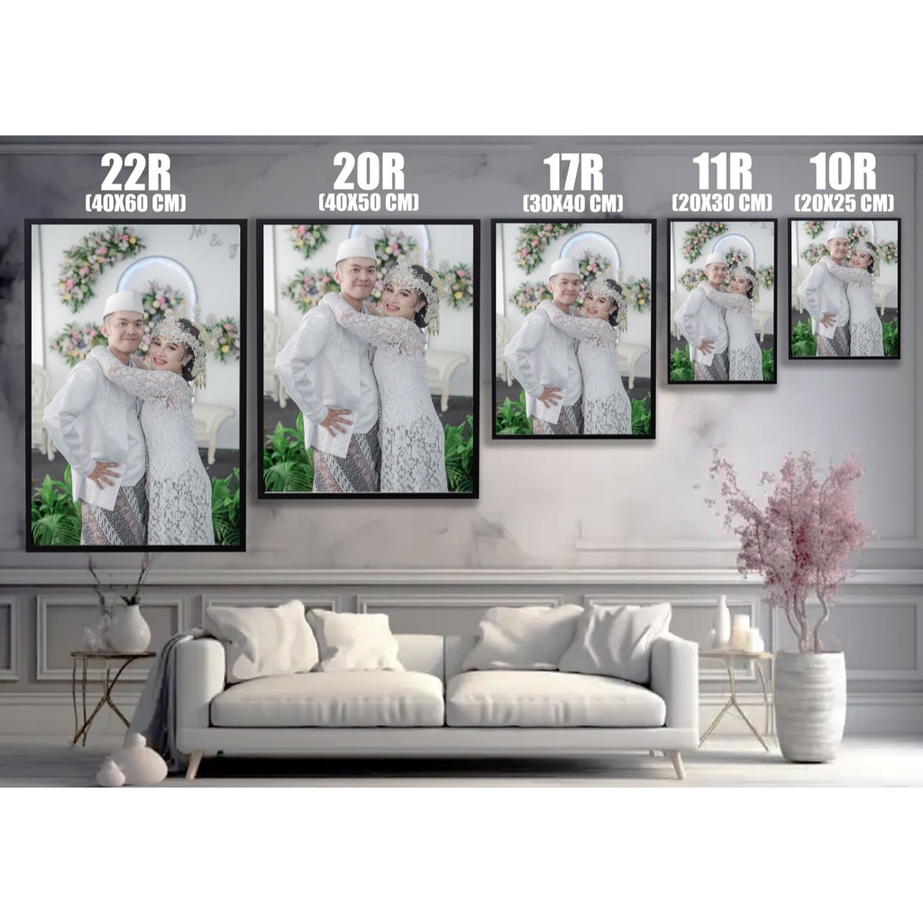 Jual Cetak foto pembesaran 22R Laminasi serat kanvas plus bingkai