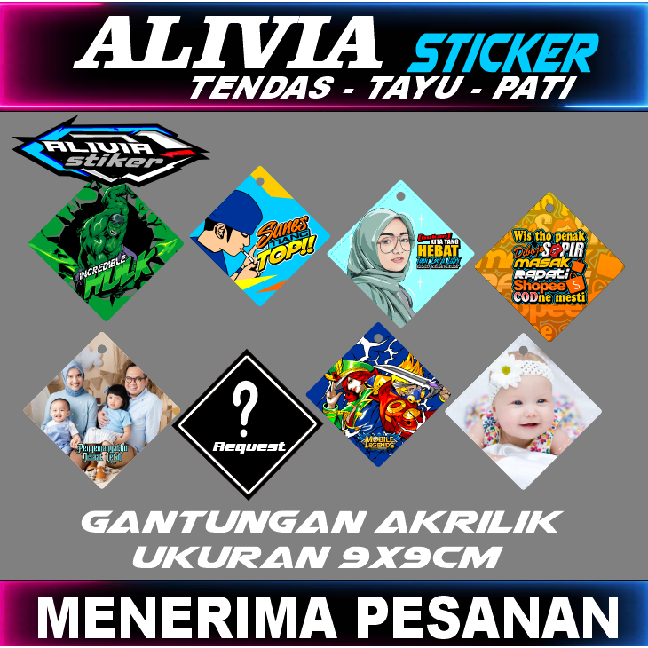 Jual Stiker Gantungan Akrilik-Stiker Decal printing-Stiker Ukuran 9x9cm ...
