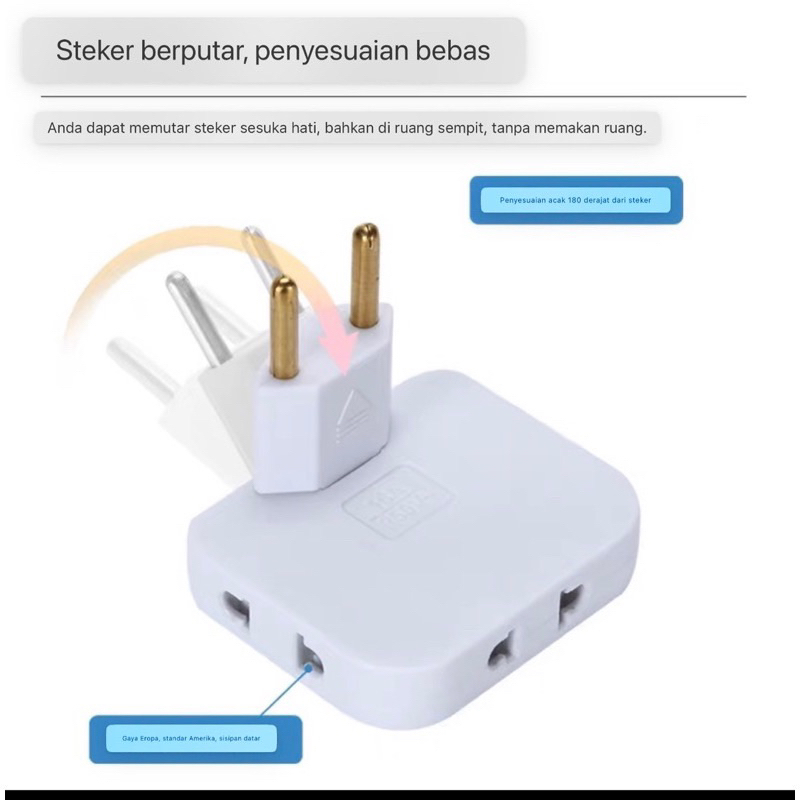 Jual 3in1 Power Socket Plug In Stop Kontak Steker Lipat Colokan Steker ...