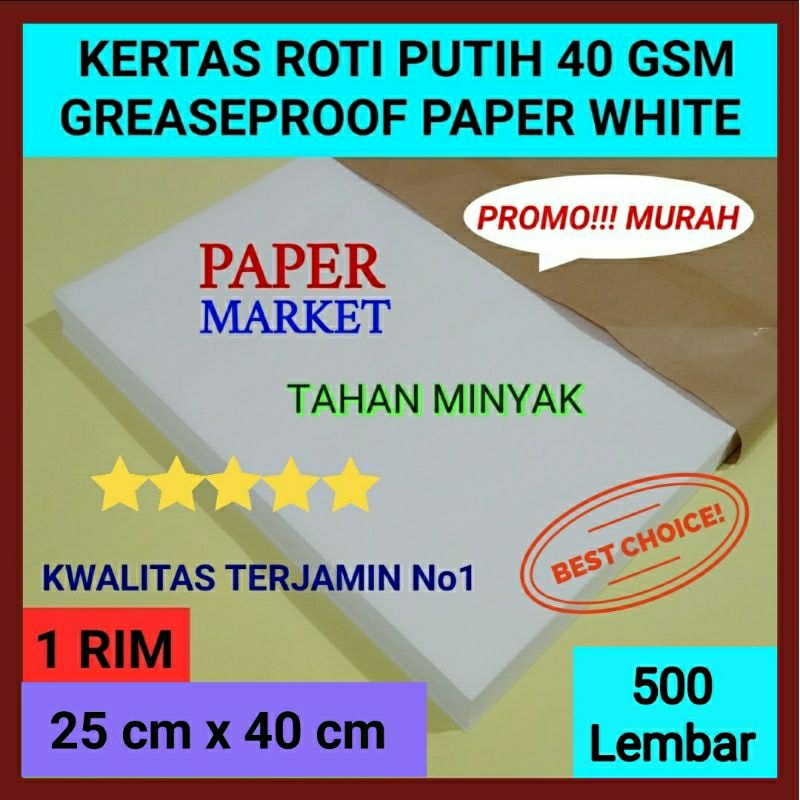 Jual KERTAS ROTI PUTIH BAKING PAPER GREASEPROOP 40 GSM uk 25cm x 40cm 1 ...