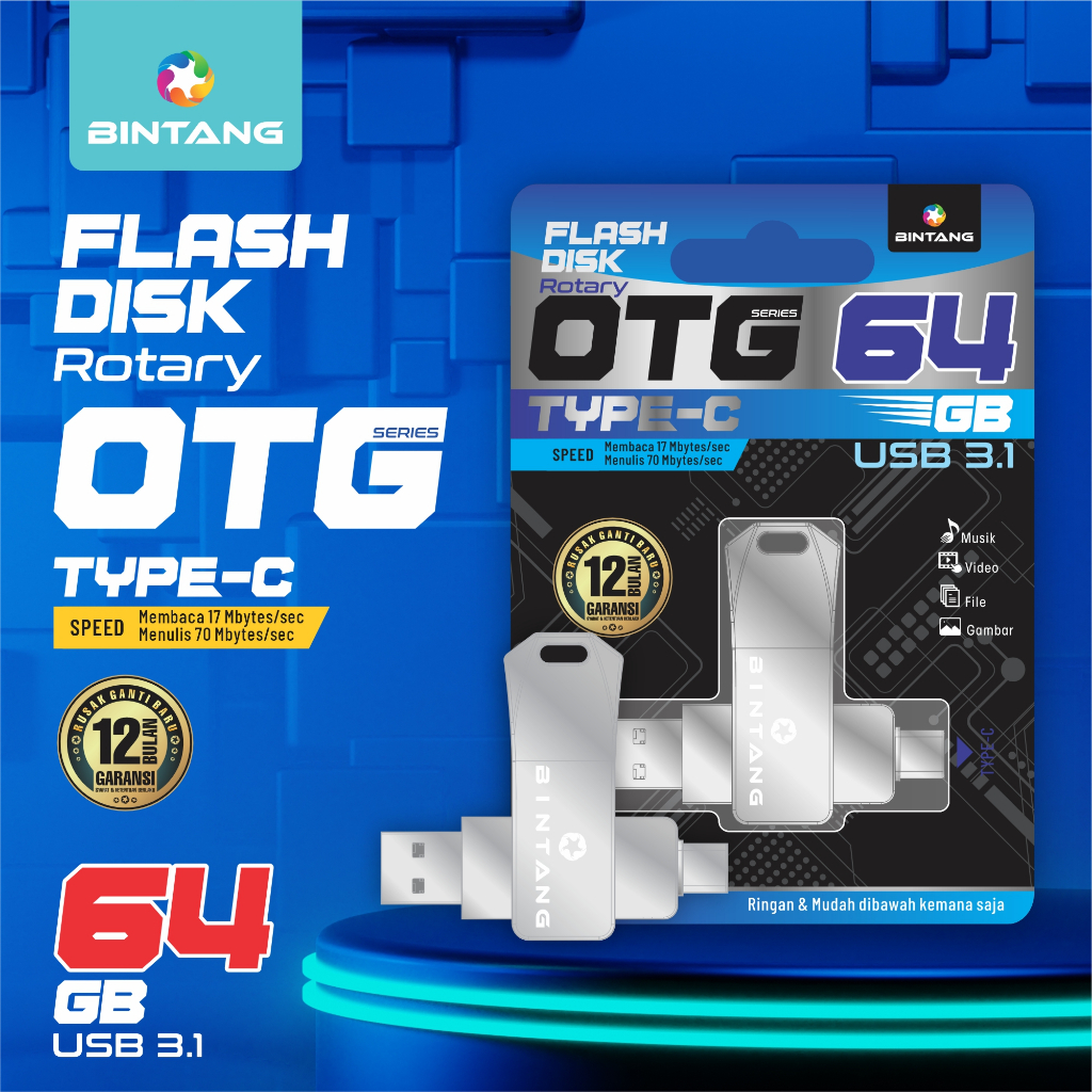 Jual FLASH DISK OTG TYPE-C USB 3.1 BINTANG 64GB SPEED SILVER | Shopee ...