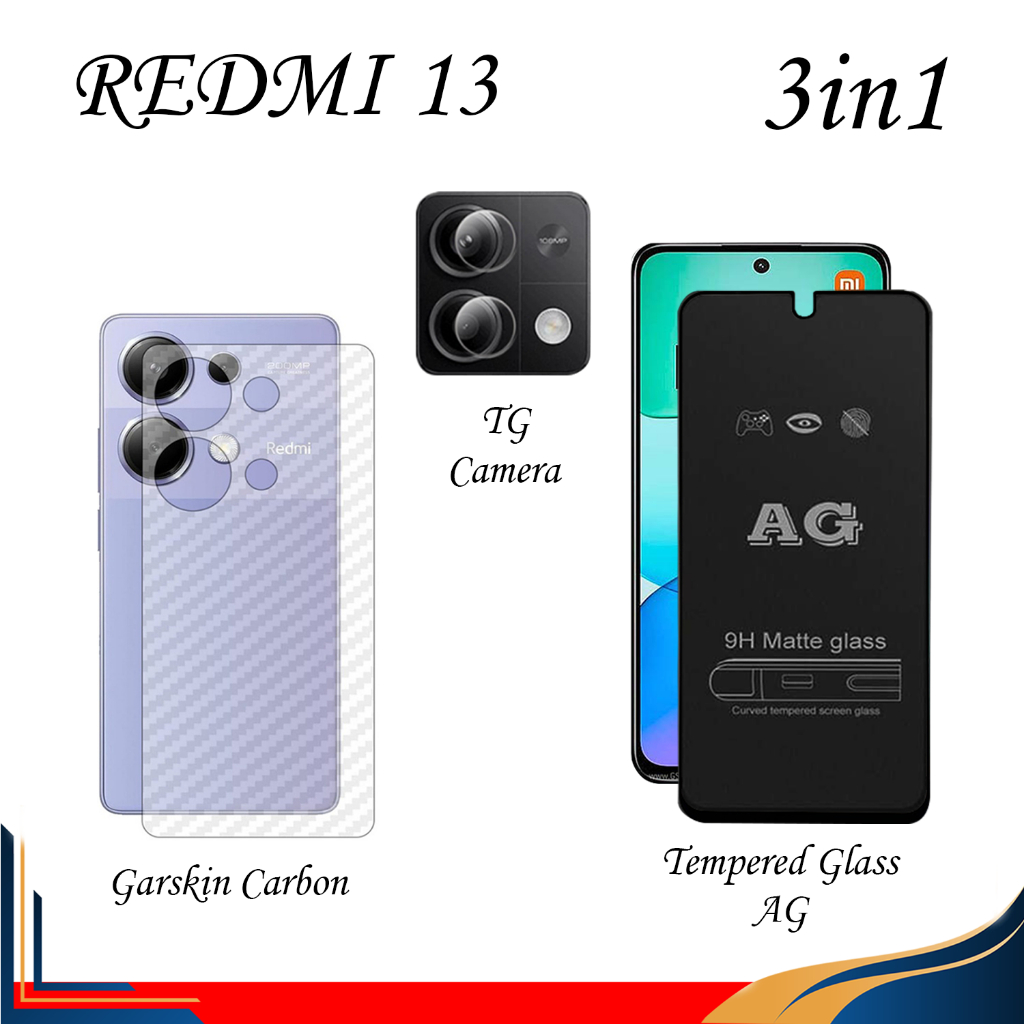 Jual Paket 3in1 Anti gores Redmi 13 13C Note 13 Note 13 Pro Tempered ...