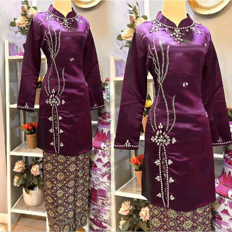 Jual Stelan Baju Kurung Melayu Belah Rok Songket Baju Kurung Melayu