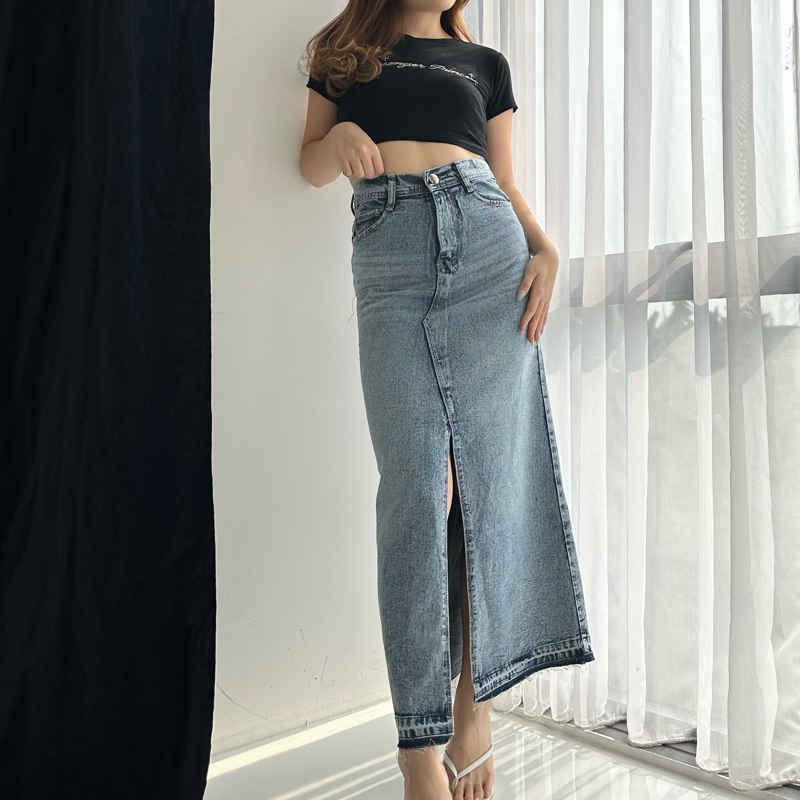 Jual Norm - Macy SNOWBLUE RUMBAI READY Rok Belah Slit Jeans Highwaist ...