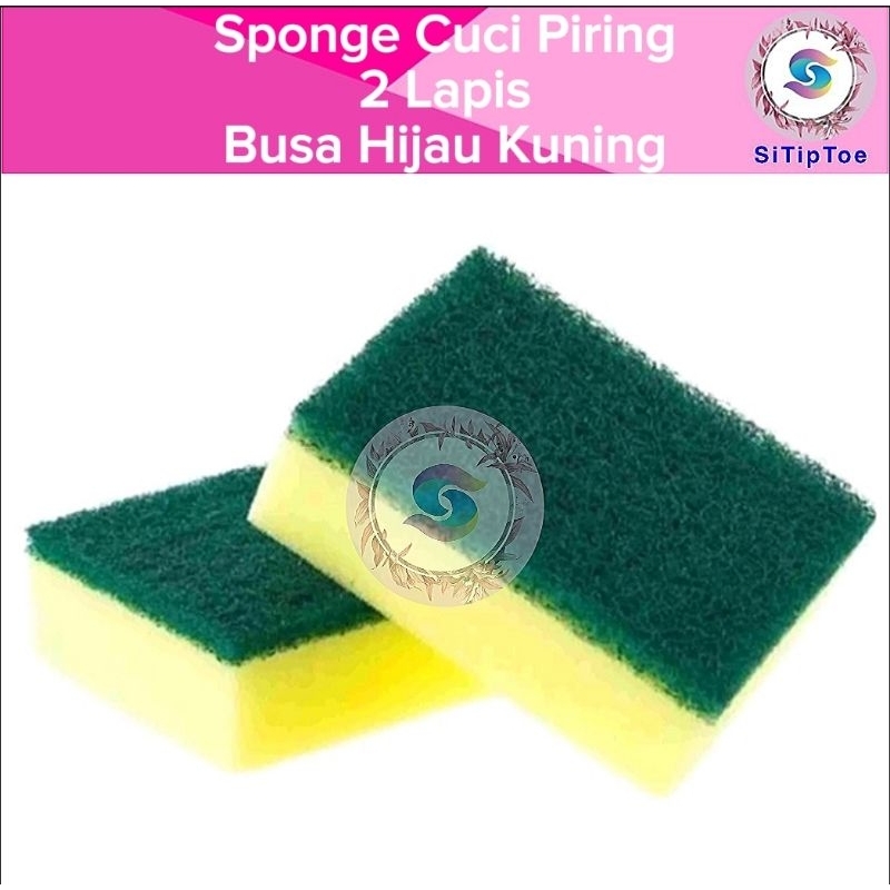 Jual Busa Cuci Piring Sabut Hijau Sponge Spon Spons Kuning 2 Lapis ...