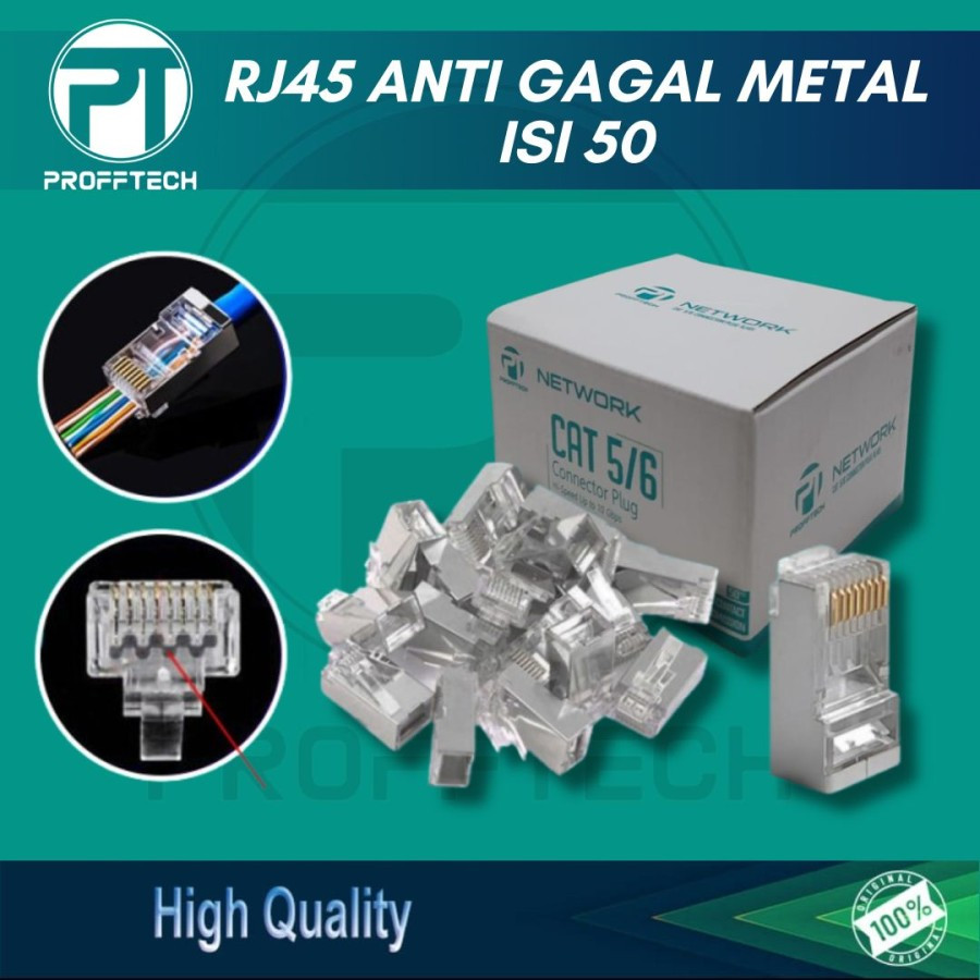 Jual Profftech Konektor UTP RJ 45 isi 100 cat 6e Anti Gagal, Jack Rj45 ...