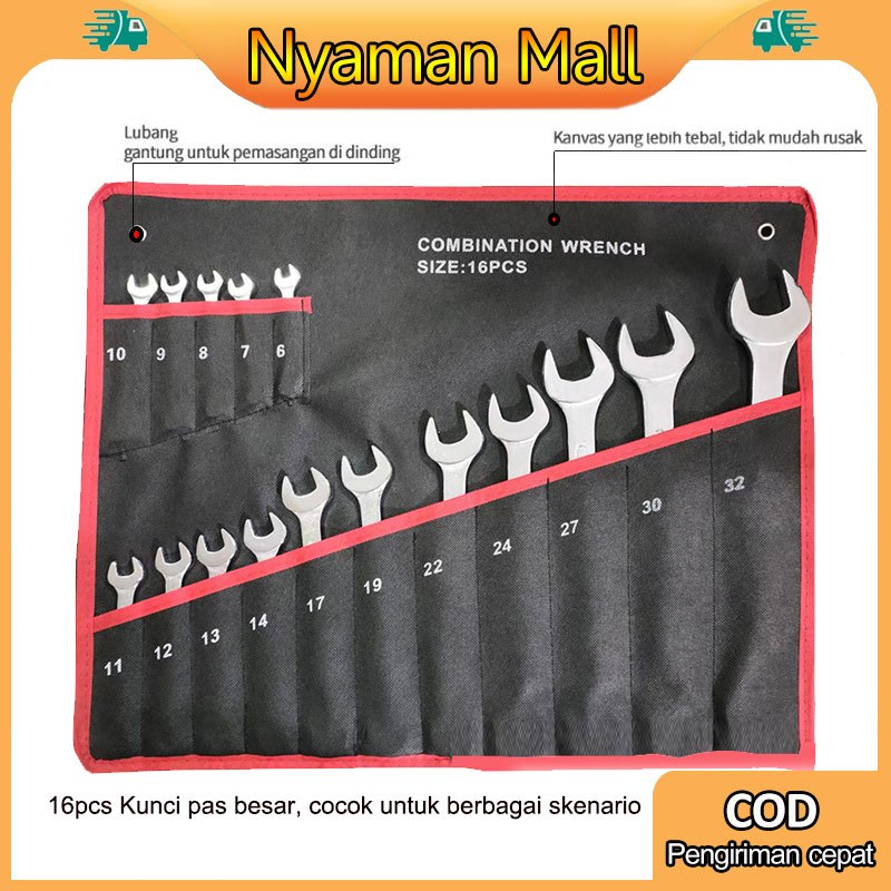 Jual Nyaman Kunci Ring Pas set 16pcs 8-32mm kunci pas/kunci set lengkap
