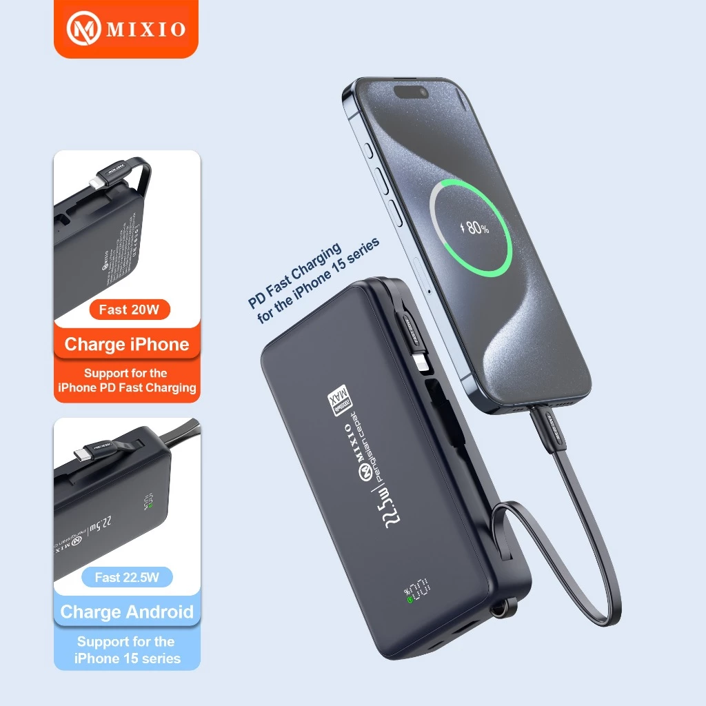 MIXIO MP-10 20000mAh Powerbank 22.5W With Kabel Fast Charging Lightning & Type C For Iphone/Android