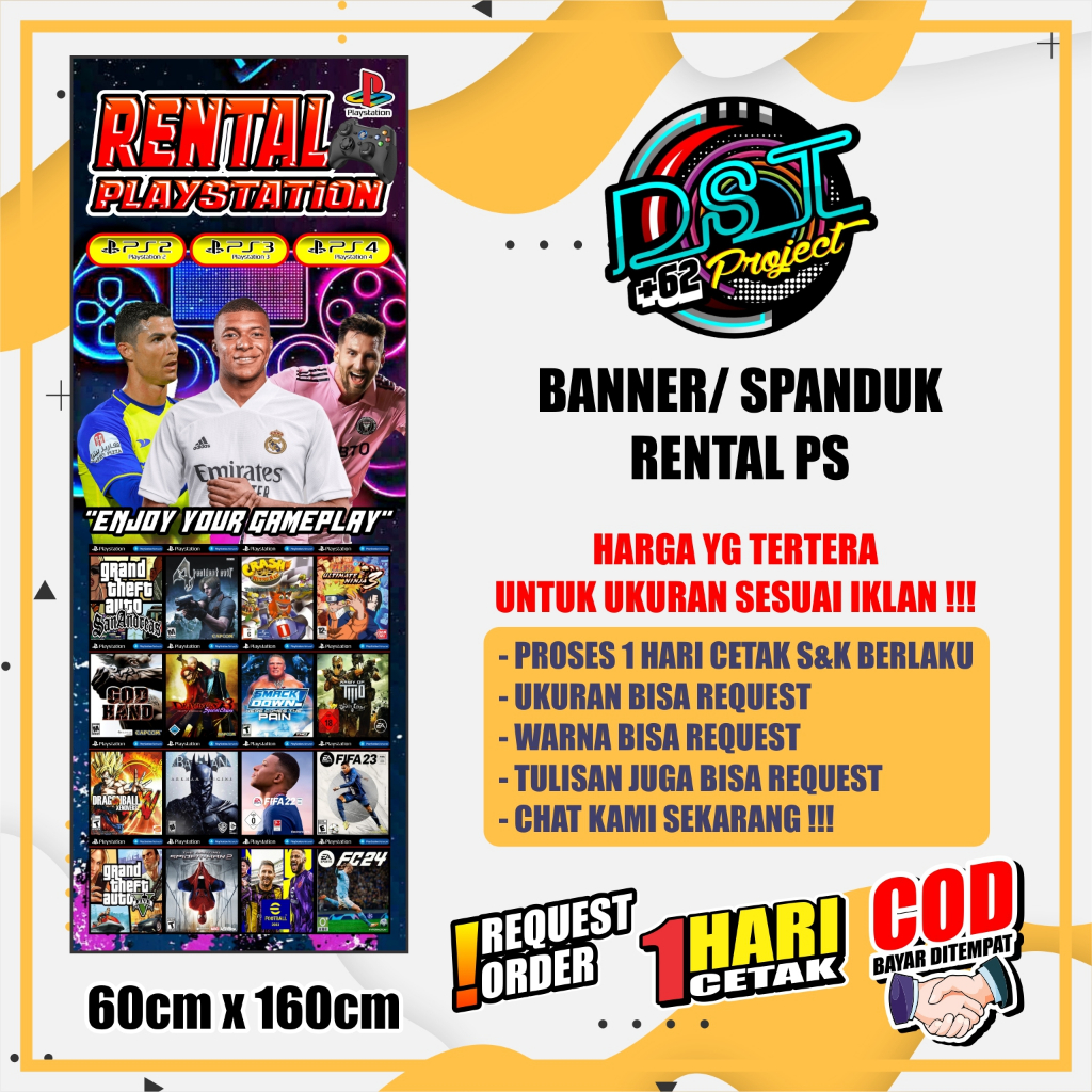 Jual BANNER / SPANDUK RENTAL PS PLAYSTATION ukuran 60cm x 160cm ...