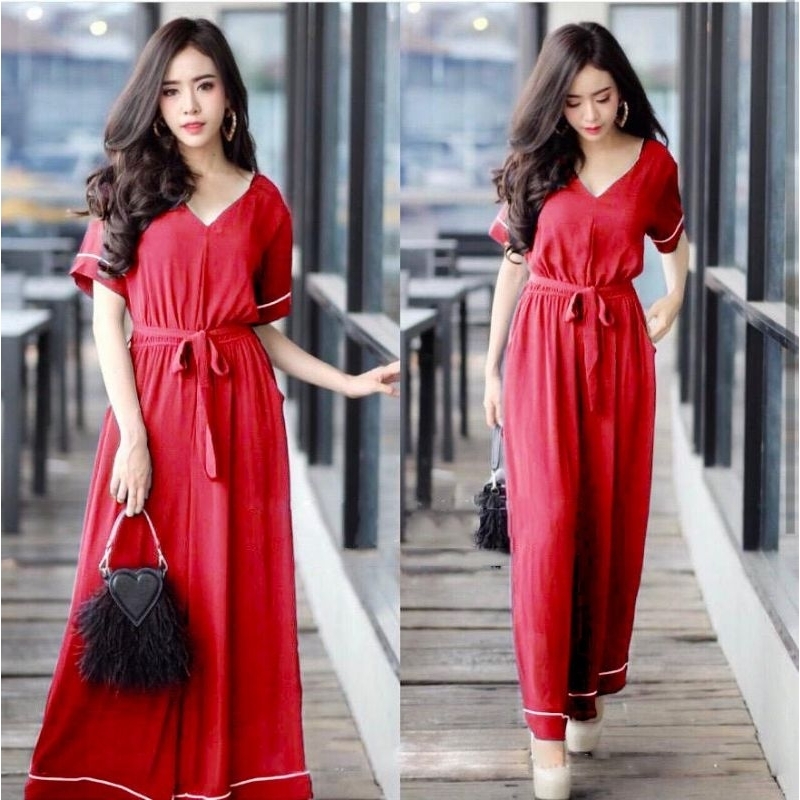 ec 26 1064 jumpsuit kulot merah l atasan fashion baju jumpsuit merah wanita