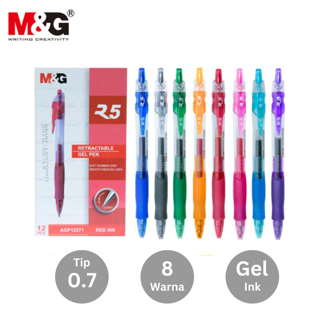 Jual Pulpen Gel M&G R5 AGP 8 Warna Tip 0.7 mm GEL Pen #AGP12371 ...