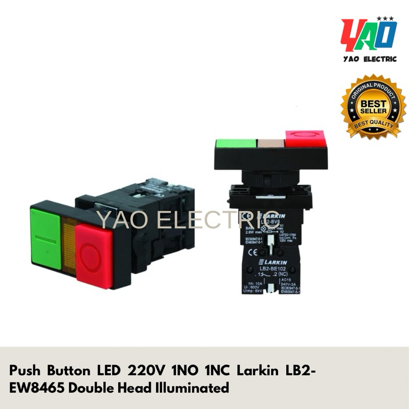 Jual Push Button LED 220V 1NO 1NC Larkin LB2-EW8465 Double Head ...