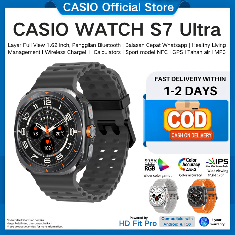 [COD] Casio SmartWatch S7 Ultra，Panggilan suara, tampilan jam khusus, MP3,  pemantauan detak jantung, tali yang dapat disesuaikan, jam tangan olahraga 