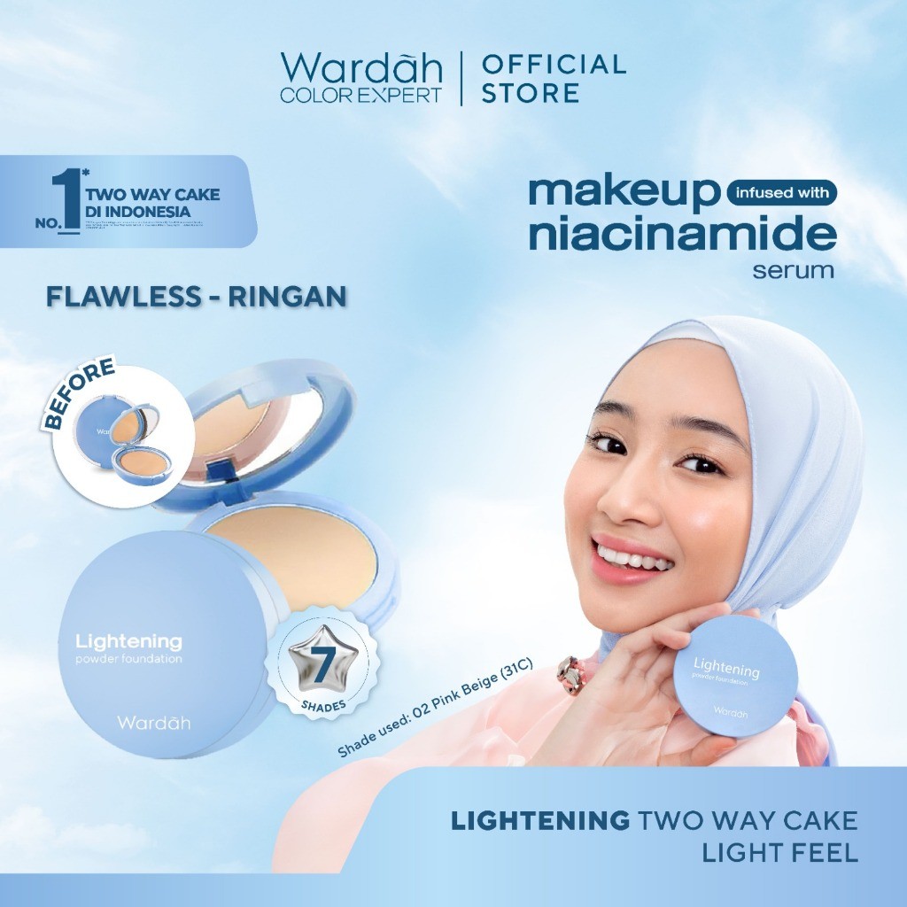 WARDAH Lightening Powder Foundation Light Feel 12 g - Two Way Cake - TWC Light Feel - Bedak Padat Medium to High Coverage dengan SPF 40 PA++++ & Serum Niacinamide Untuk Hasil Makeup Flawless dan Cerah - Makeup
