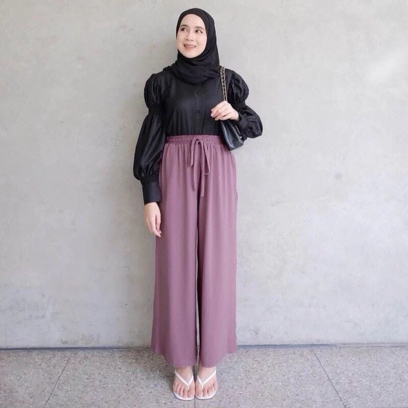 Sale Celana Kulot Crinkle Violet Highwaist Jumbo