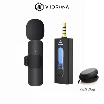 VIDRONA Mic Wireless Clip On Microphone Lavalier HP Plug Play Mic Konten Vlog Video Streaming