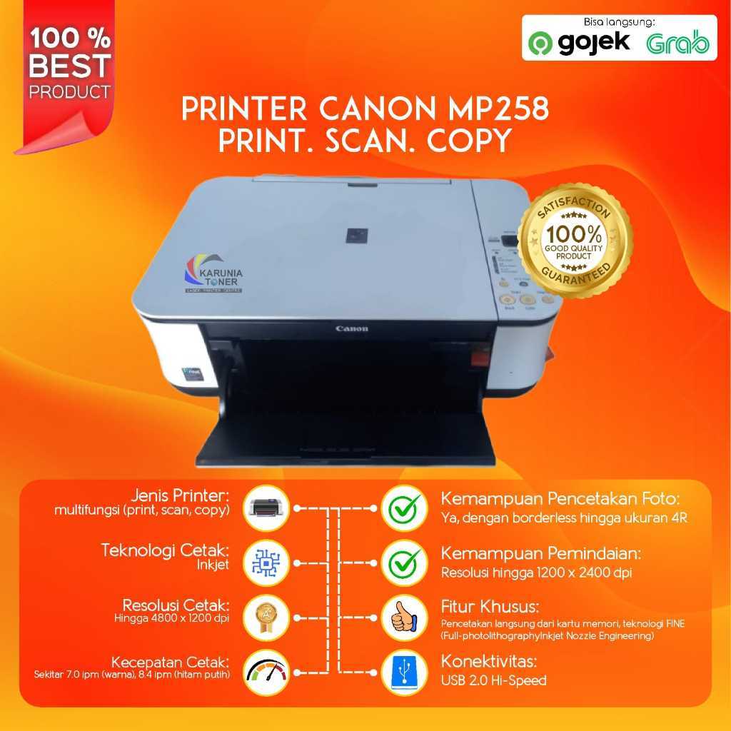 Jual PRINTER CANON PIXMA MP258 SECOND PLUS CARTRIDGE DAN TANPA ...