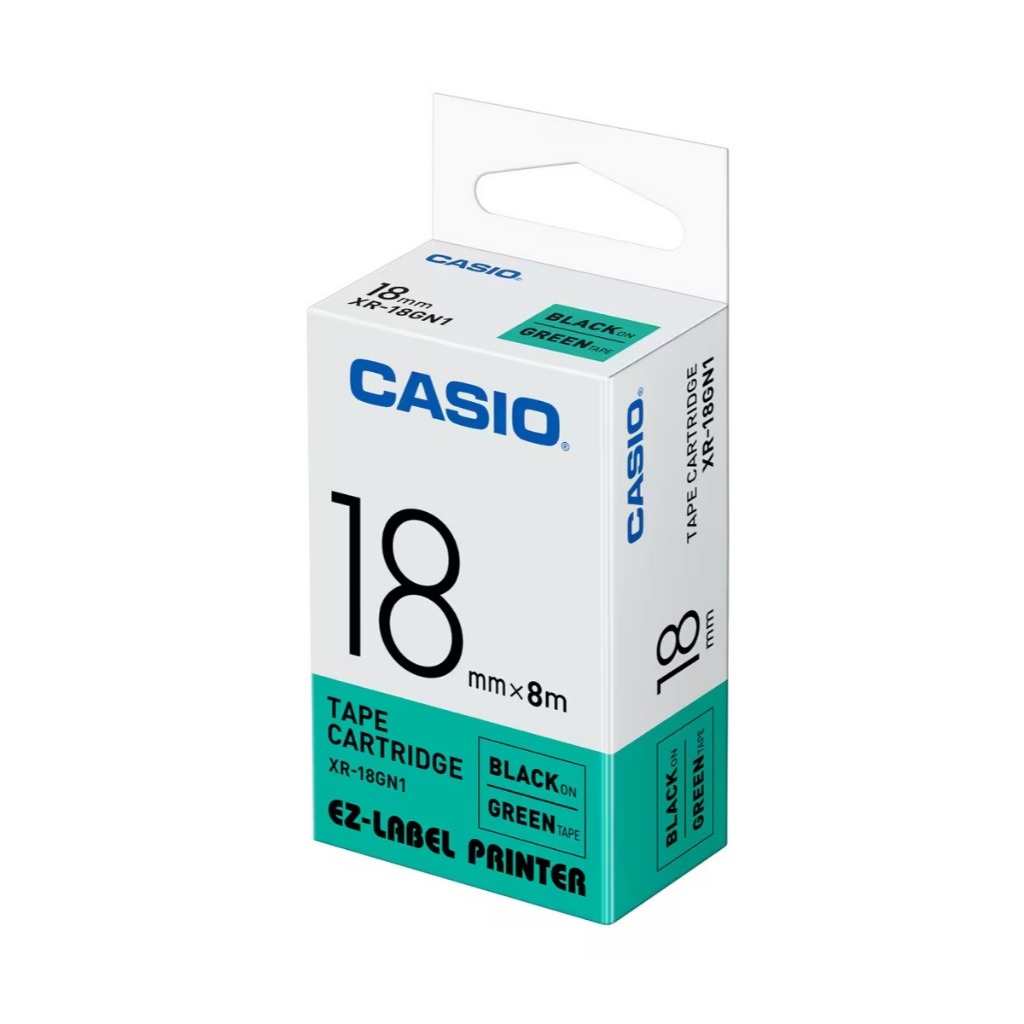 CASIO XR-18GN1 - Label Tape - Printer - Hijau Hitam - 18 mm
