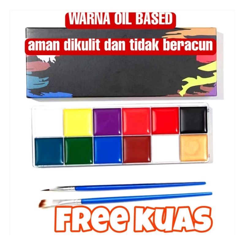 Jual 12 Warna Body Face Painting free 2 kuas Cat Wajah Painting Wajah