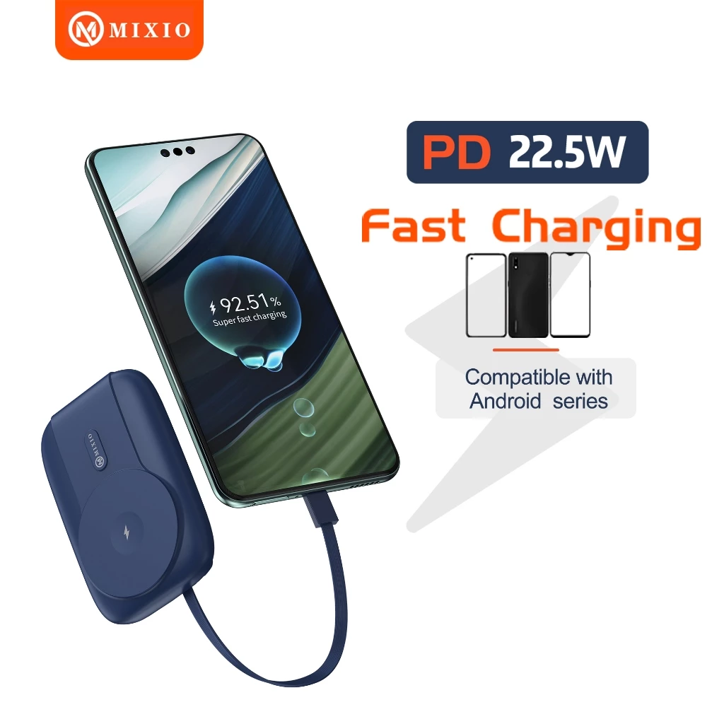 MIXIO MP-11 WIRELESS POWER BANK 5000MAH MAGNETIC MAGSAFE 20W FAST CHARGING TYPE C PD BUILD IN KABEL